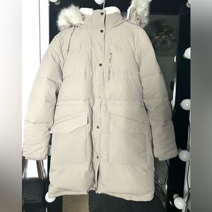 authentic michael kors body coat, size L in cream beige. only been worn once.